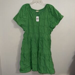 Cloth & Portrait Womens Dress Large Green Knee Length Pintuck Loose Party NEW